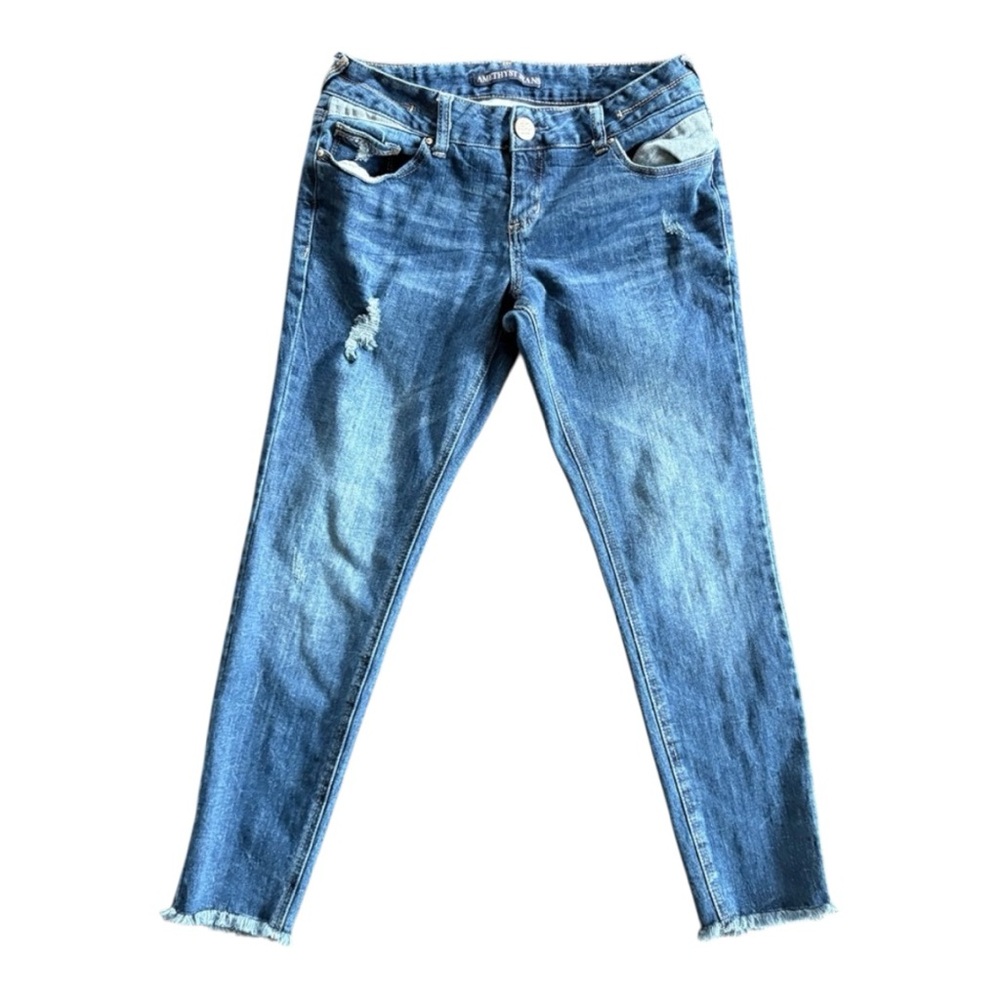 Amethyst Jeans Blue Cropped Distressed Denim